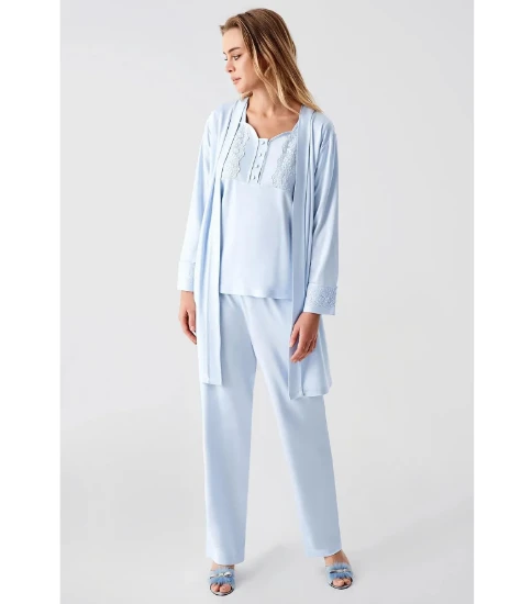 Picture of Perin 321 Combed Cotton Pajama Set with Robe