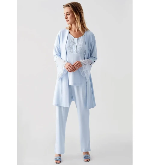 Picture of Perin 322 Combed Cotton Pajama Set with Robe
