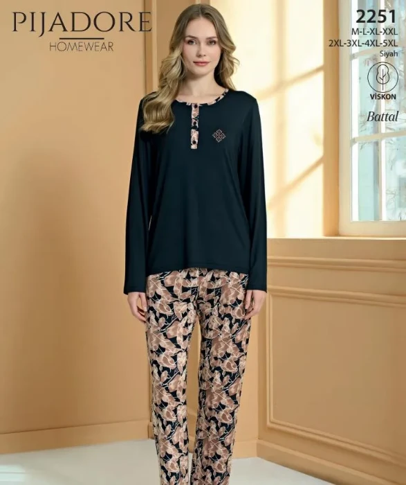 Pijadore 2251 Kadın Yarı Düğmeli Pijama Takımı resmi