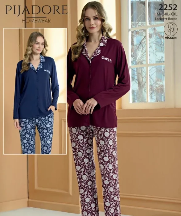 Pijadore 2252 Uzun Kollu Önden Düğmeli Pijama Takımı resmi