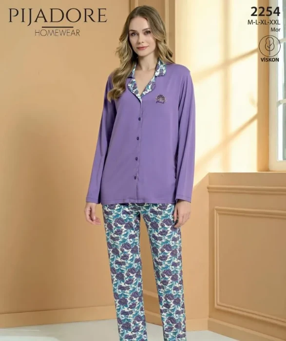 Pijadore 2254 Uzun Kollu Önden Düğmeli Pijama Takımı resmi
