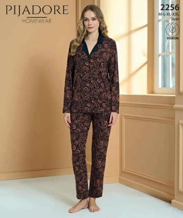 Pijadore 2256 Uzun Kollu Önden Düğmeli Pijama Takımı resmi
