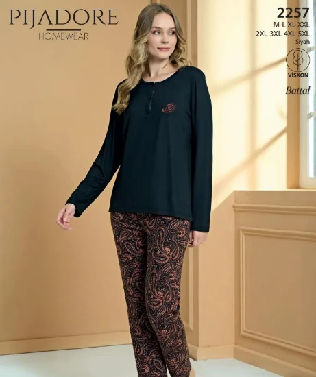 Image de Pijadore 2257 Pyjama Long à Manches Longues avec Boutonnage sur le Devant