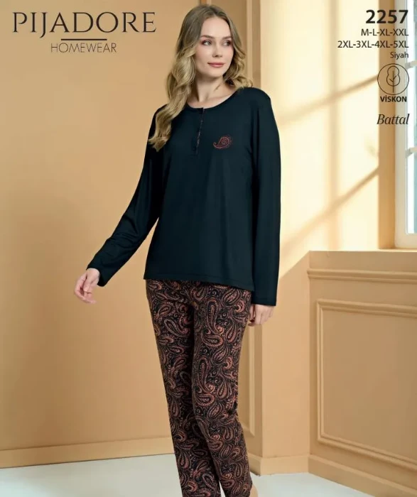 Pijadore 2257 Uzun Kollu Önden Düğmeli Pijama Takımı resmi