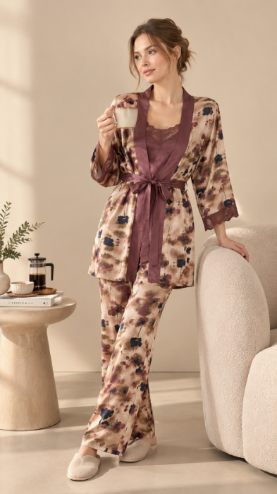 Feyza 5437 Kadın Sabahlıklı Pijama Takımı resmi