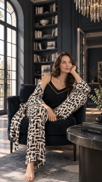 Sabahlıklı Pijama Takımı - Pajama Set with Dressing Gown