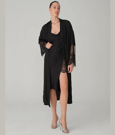 Pierre Cardin LX26162 Valerie Vegan İpek Saten Beşli Gelin Çeyiz Takımı - Siyah resmi