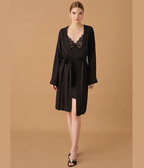 Pierre Cardin LX25272 Janet İpek Saten Yedili Gelin Çeyiz Takımı - Siyah resmi