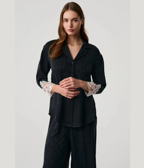Image de Penye Mood 10229 Ensemble Chemise à Détails en Dentelle