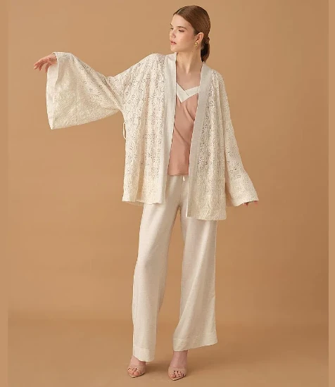 Pierre Cardin LX25232 Kadın Keten Kimonolu Pijama Takımı resmi