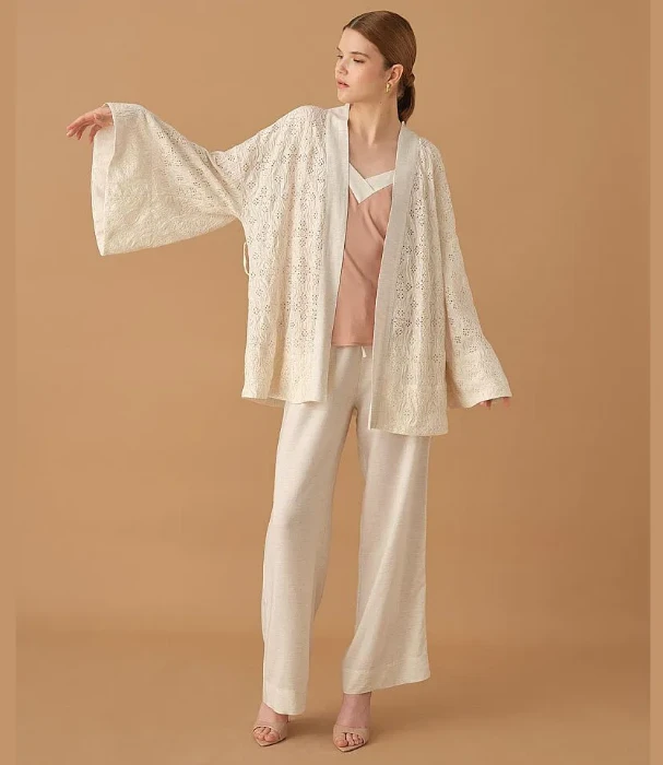 Pierre Cardin LX25232 Kadın Keten Kimonolu Pijama Takımı resmi