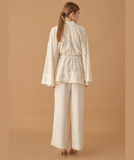 Pierre Cardin LX25232 Kadın Keten Kimonolu Pijama Takımı resmi