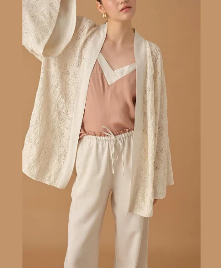 Pierre Cardin LX25232 Kadın Keten Kimonolu Pijama Takımı resmi