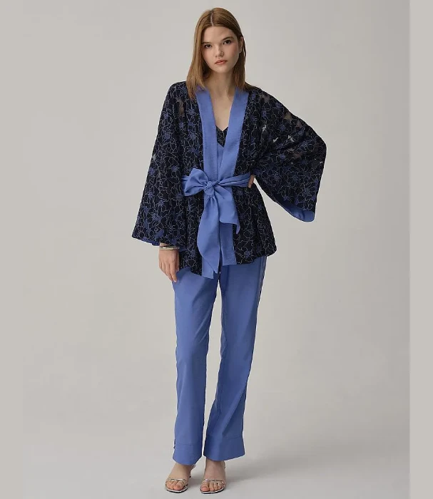 Pierre Cardin LX25231 Vegan İpek Kadın Kimonolu Pijama Takımı resmi