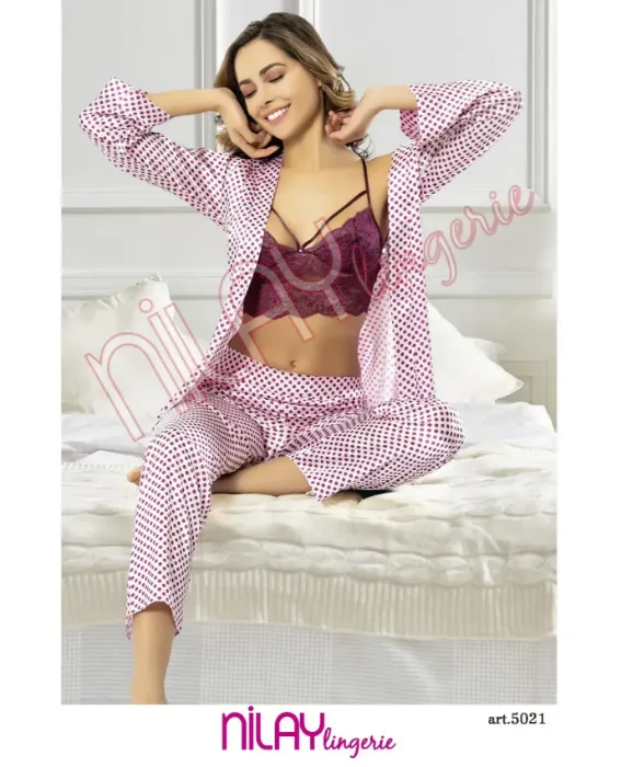 Nilay 5021 Saten Sabahlıklı Pijama Takımı