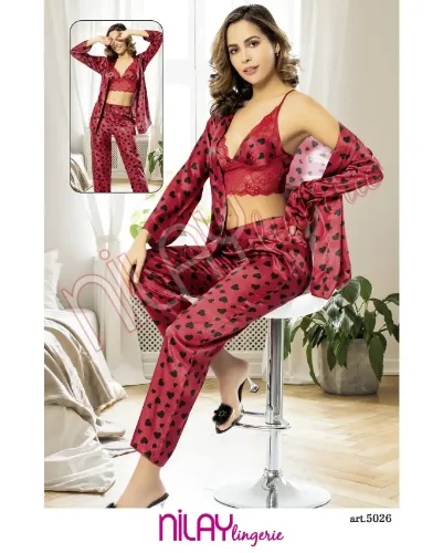 Nilay 5026 Saten Sabahlıklı Pijama Takımı
