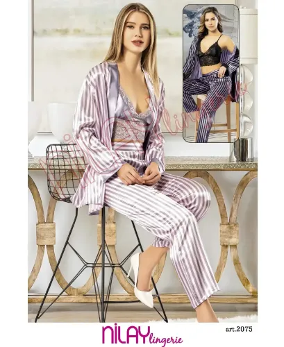 Nilay 2075-2 Saten Sabahlıklı Pijama Takımı