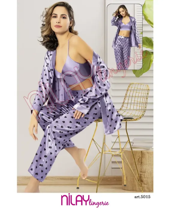 Nilay 5015 Saten Sabahlıklı Pijama Takımı