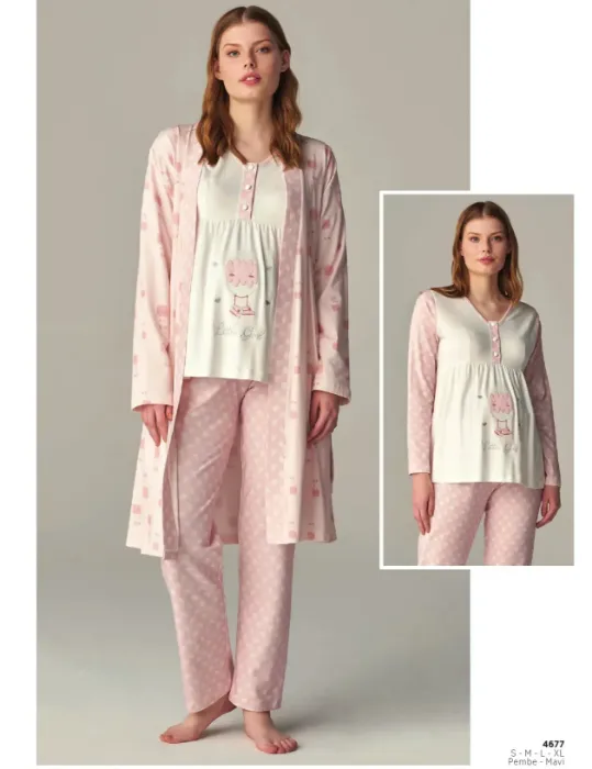 Feyza 4677 Sabahlıklı Hamile Lohusa Pijama Takım