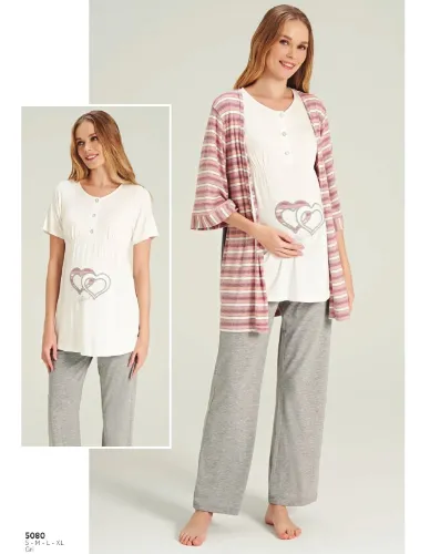 Feyza 5080 Sabahlıklı Hamile Pijama Takım